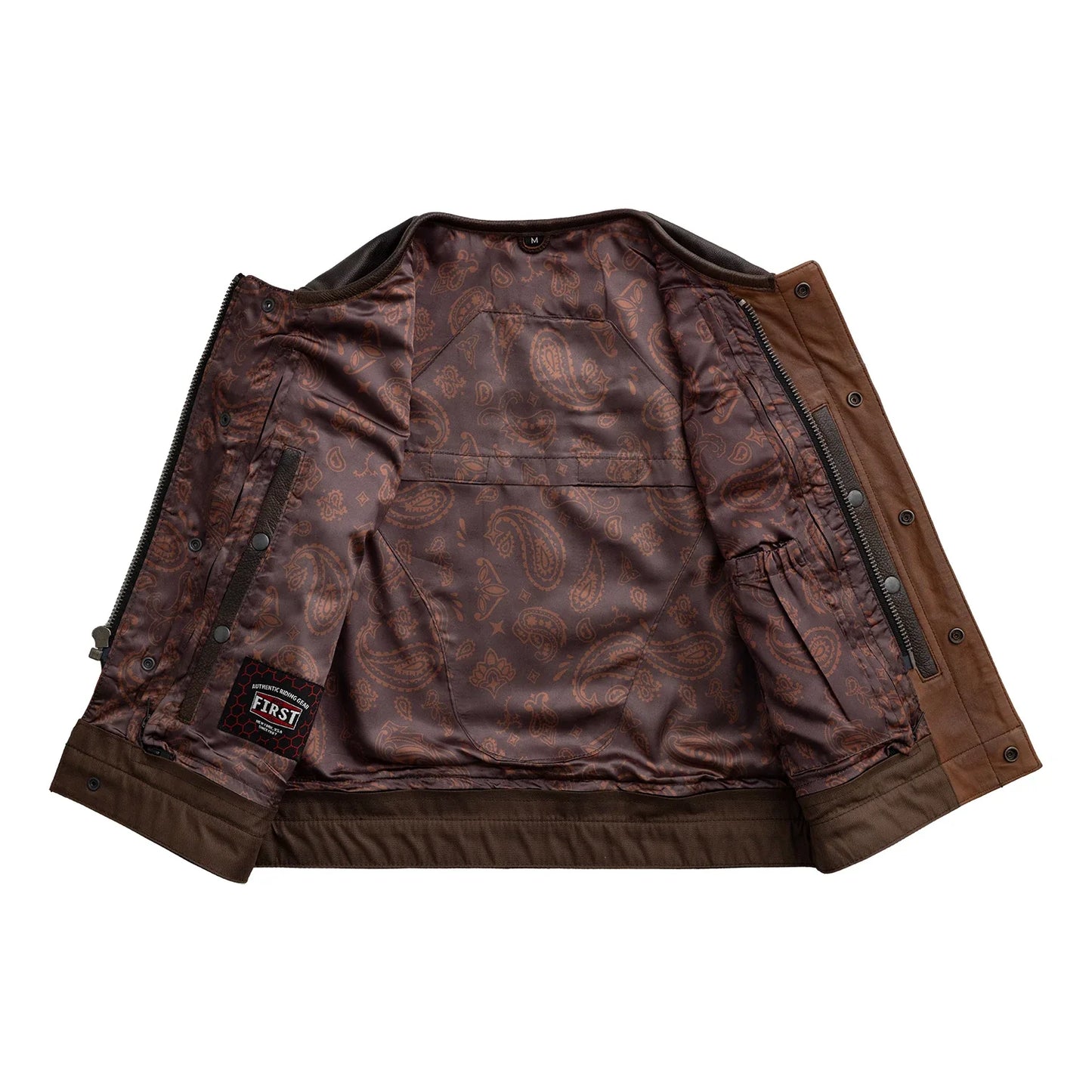 Men's Club Style Leather Motorcycle Vest- "Lowside" two-tone