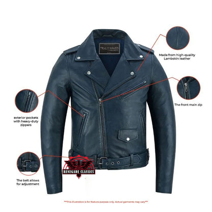 Women's Fashion Leather Jacket "Moonlight" in Navy Blue