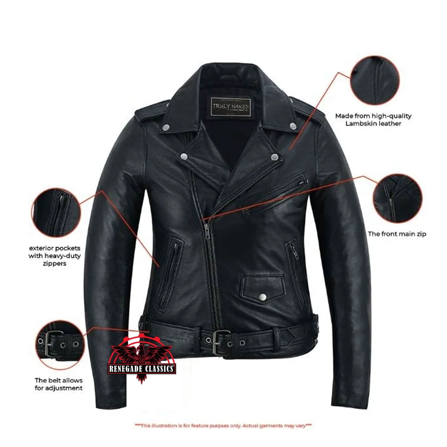 Women's Black Fashion Leather Jacket- "Night Shine"