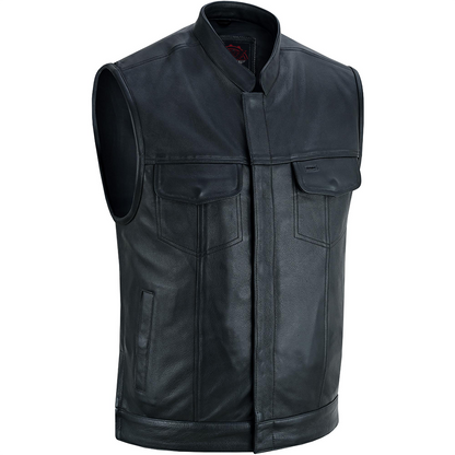 Men's "Highway Jack" Club Style Black Leather Motorcycle Vest