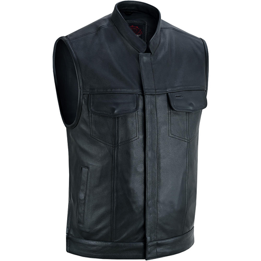 Men's "Highway Jack" Club Style Black Leather Motorcycle Vest