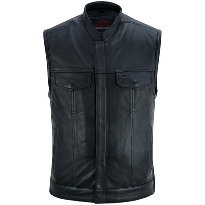 Men's "Highway Jack" Club Style Black Leather Motorcycle Vest