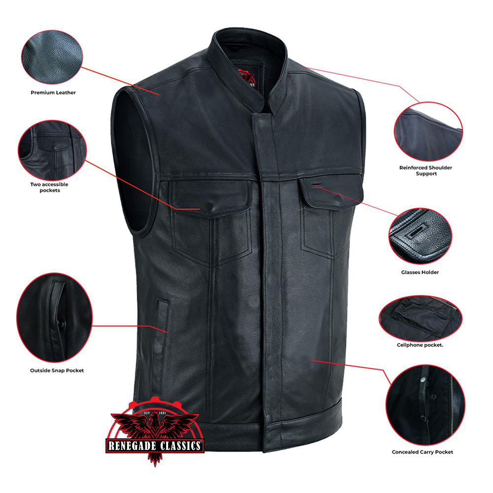 Men's "Highway Jack" Club Style Black Leather Motorcycle Vest