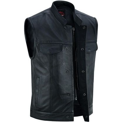 Men's "Highway Jack" Club Style Black Leather Motorcycle Vest