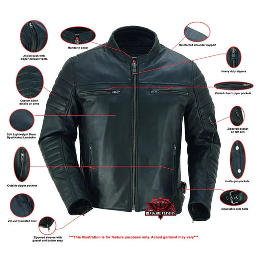 Men's Lightweight Drum Dyed Naked Lambskin Crossover Scooter - Black