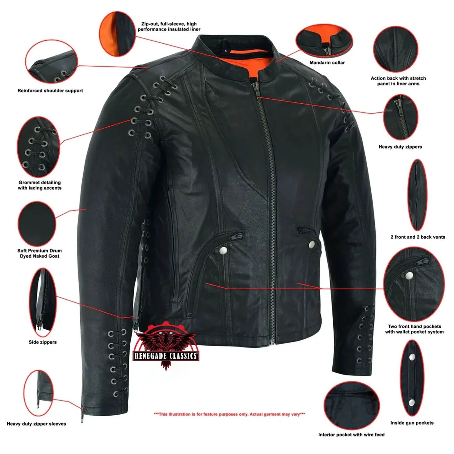Women's Stylish Jacket with Grommet and Lacing Accents
