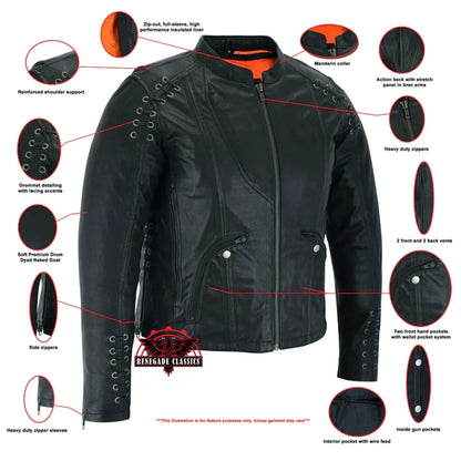 Women's Stylish Jacket with Grommet and Lacing Accents