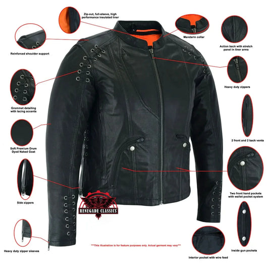 Women's Stylish Jacket with Grommet and Lacing Accents