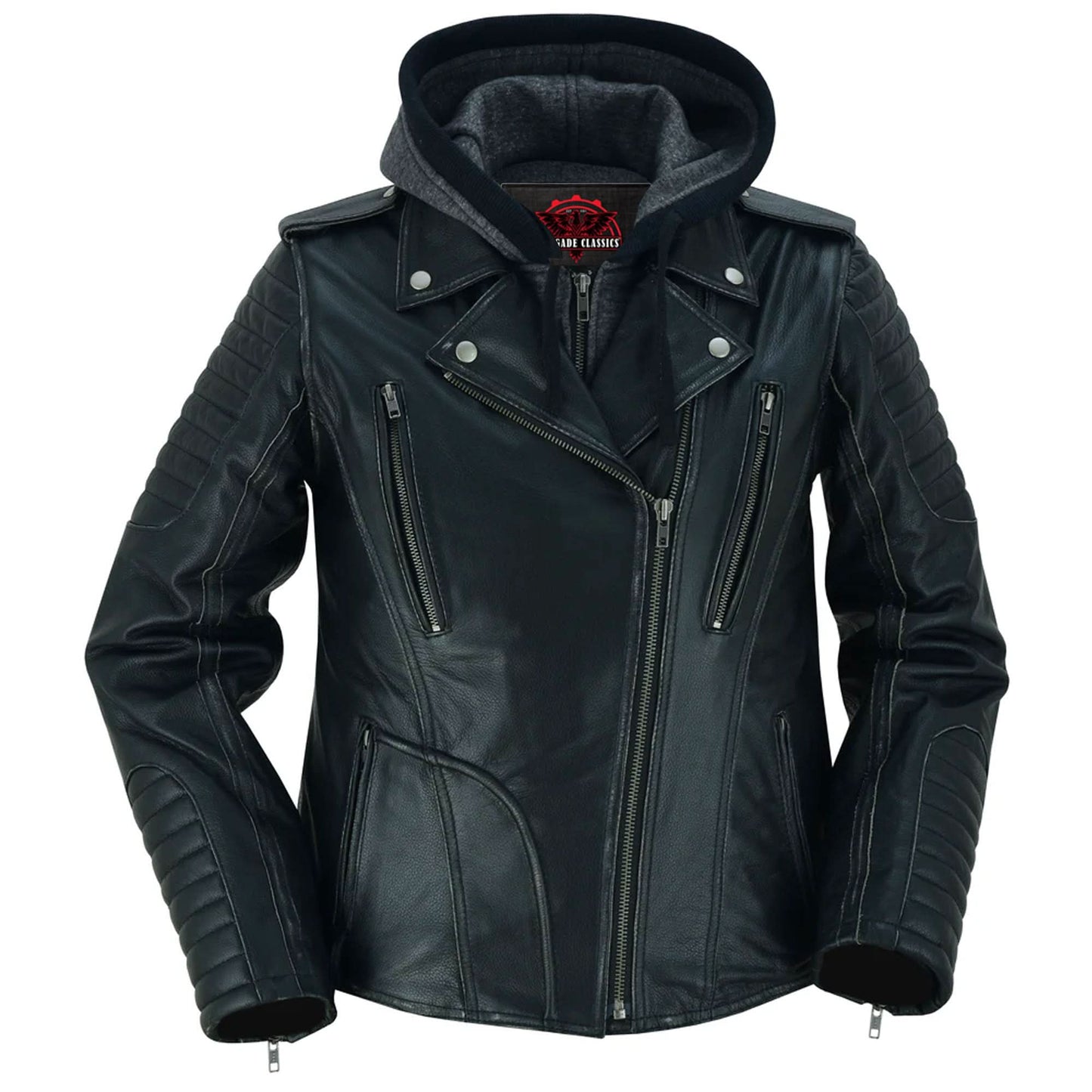 Women's Premium Cowhide Motorcycle Riding Jacket- "Rush Charm"