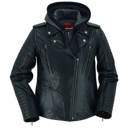 Women's Premium Cowhide Motorcycle Riding Jacket- "Rush Charm"
