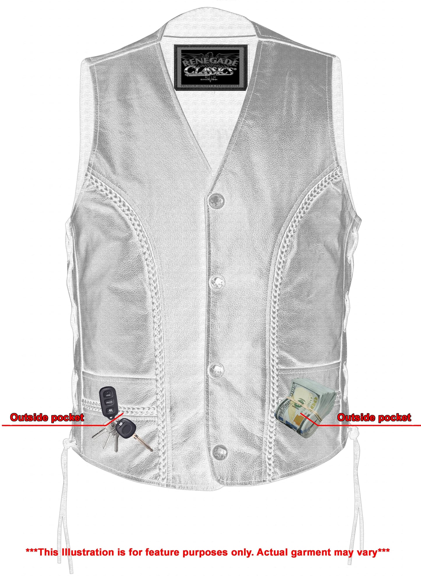 Men's Black Braided Western Leather Motorcycle Vest "Charlie"