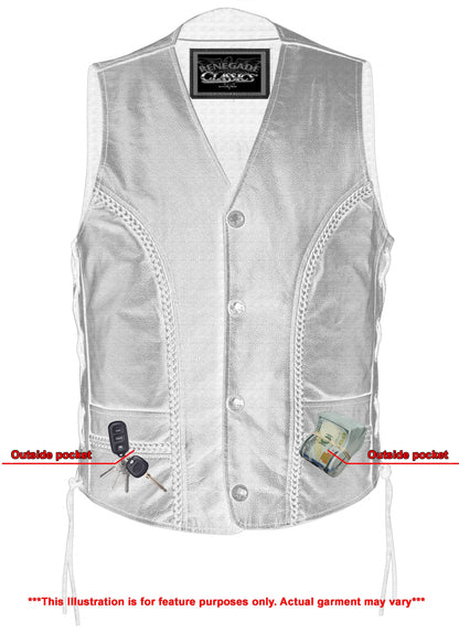 Men's Black Braided Western Leather Motorcycle Vest "Charlie"