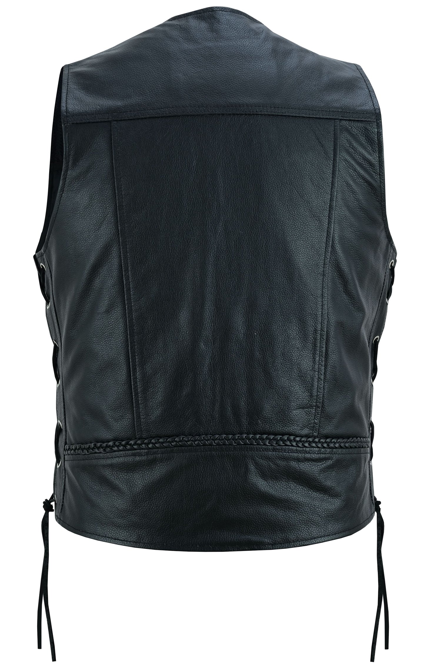 Men's Black Braided Western Leather Motorcycle Vest "Charlie"