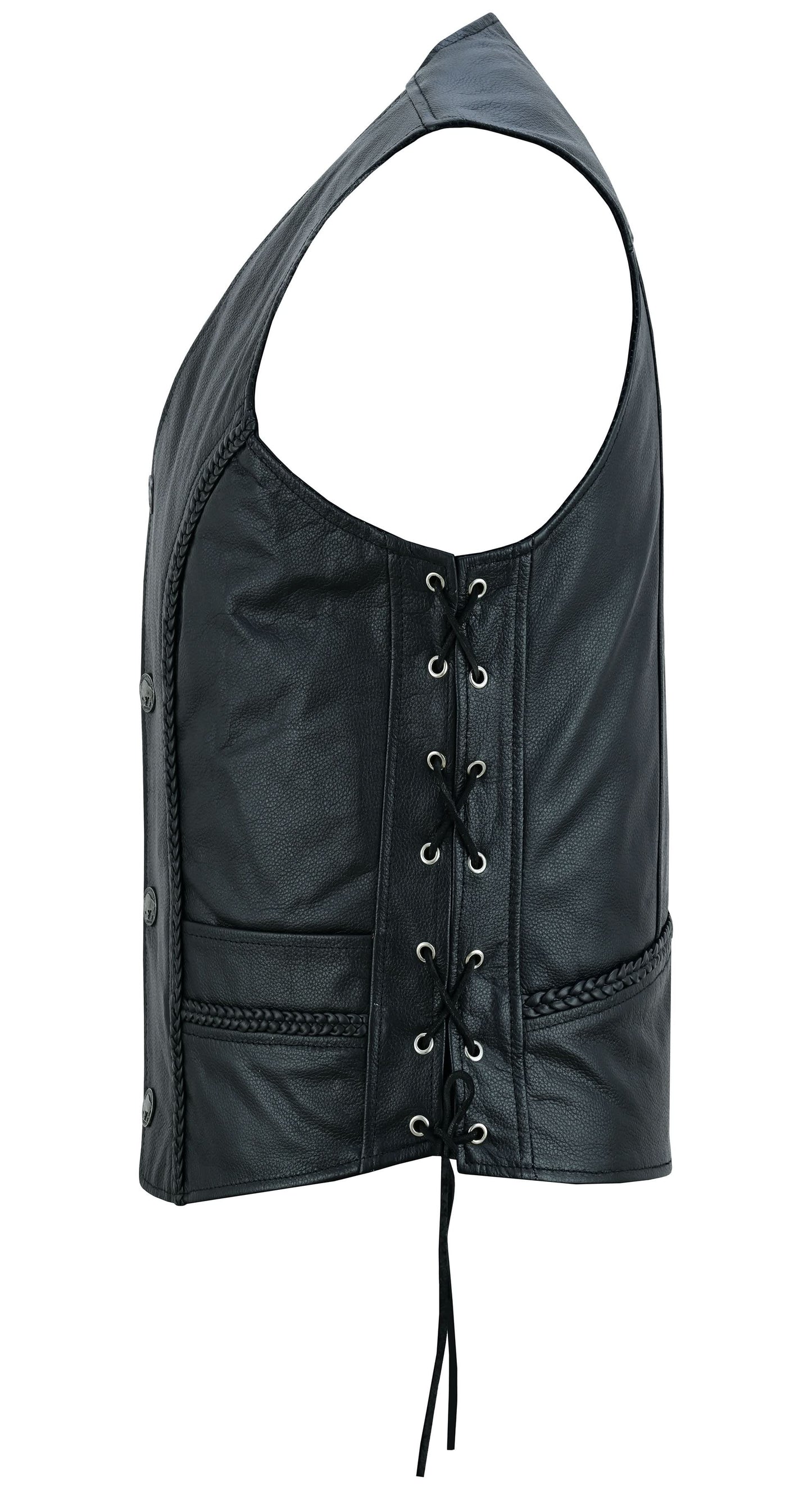 Men's Black Braided Western Leather Motorcycle Vest "Charlie"