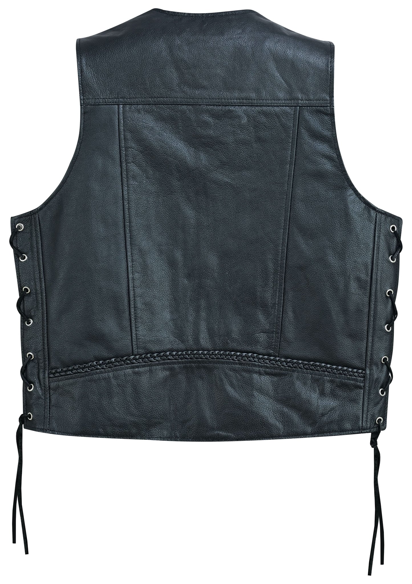 Men's Black Braided Western Leather Motorcycle Vest "Charlie"