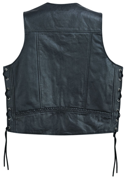 Men's Black Braided Western Leather Motorcycle Vest "Charlie"