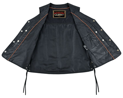 Men's Black Braided Western Leather Motorcycle Vest "Charlie"