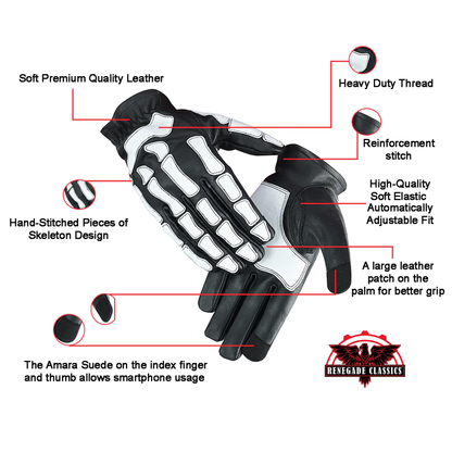 Men's White on Black Skeleton Grip Gloves