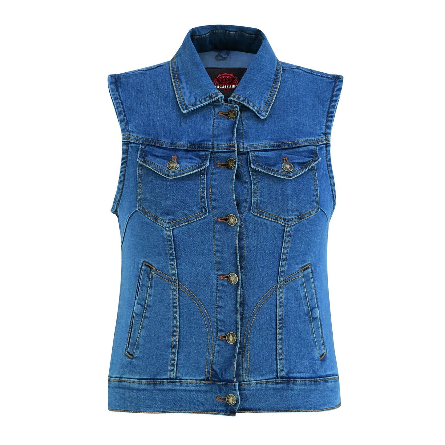 Women's Blue Denim Snap Front Vest with Collar