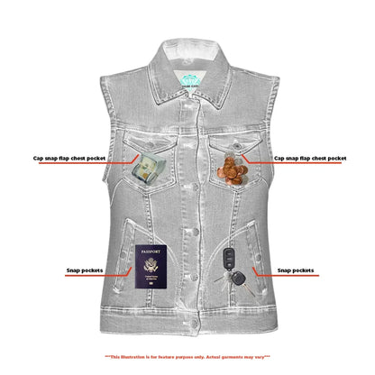 Women's Blue Denim Snap Front Vest with Collar