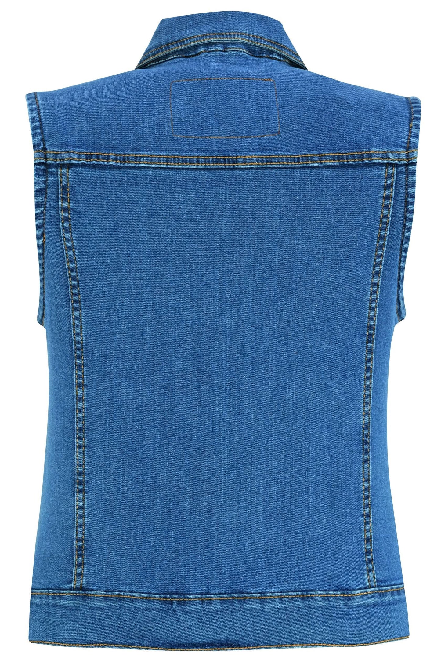 Women's Blue Denim Snap Front Vest with Collar