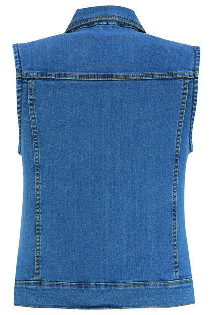 Women's Blue Denim Snap Front Vest with Collar