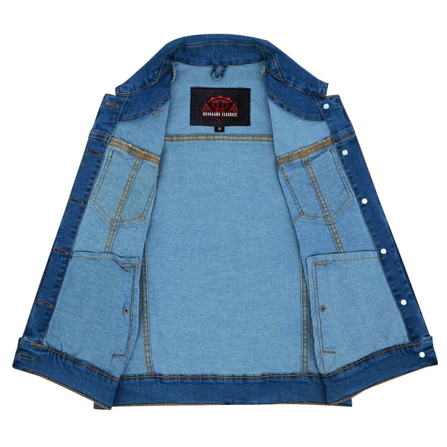 Women's Blue Denim Snap Front Vest with Collar