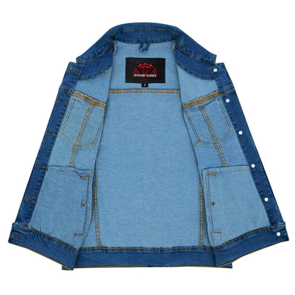 Women's Blue Denim Snap Front Vest with Collar