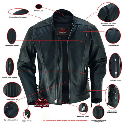 AM Knucklehead Premium Black Men's Leather Motorcycle Jacket