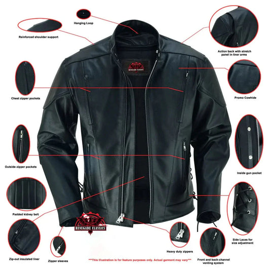 AM Knucklehead Premium Black Men's Leather Motorcycle Jacket