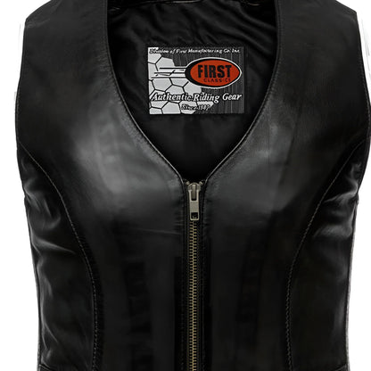 Women's Western Style Leather Motorcycle Vest- Savannah