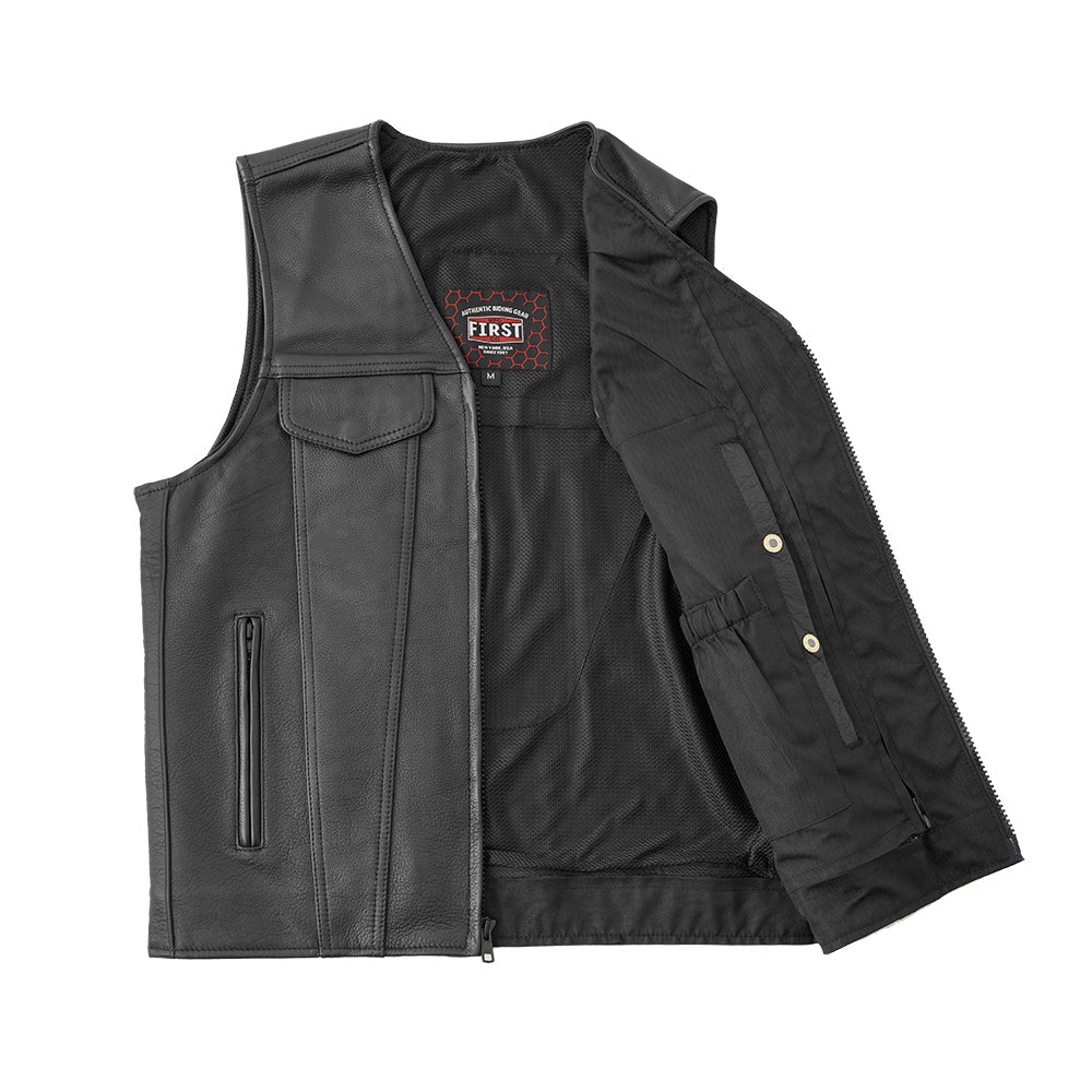Men's Western Style Leather Motorcycle Vest- "Badlands"