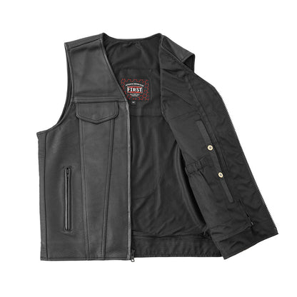 Men's Western Style Leather Motorcycle Vest- "Badlands"