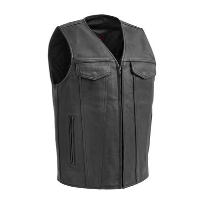 Men's Western Style Leather Motorcycle Vest- "Badlands"