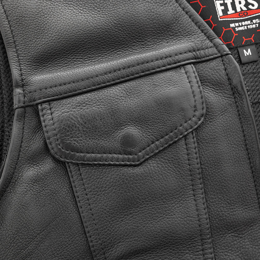 Men's Western Style Leather Motorcycle Vest- "Badlands"