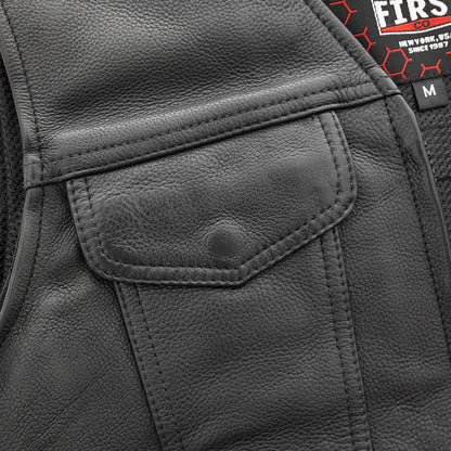 Men's Western Style Leather Motorcycle Vest- "Badlands"