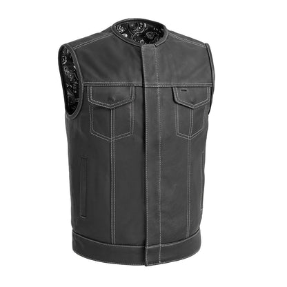 Men's Leather Club Style Motorcycle Vest- Bandit