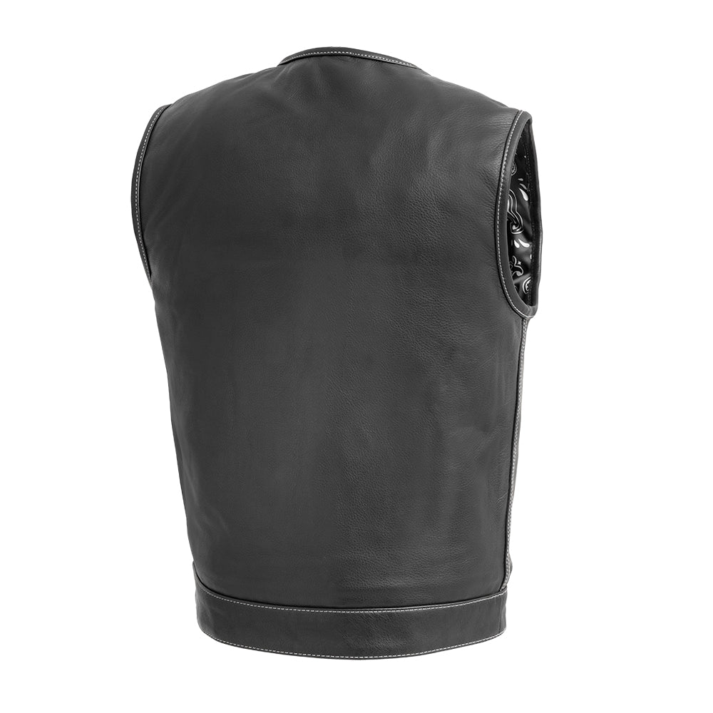 Men's Leather Club Style Motorcycle Vest- Bandit