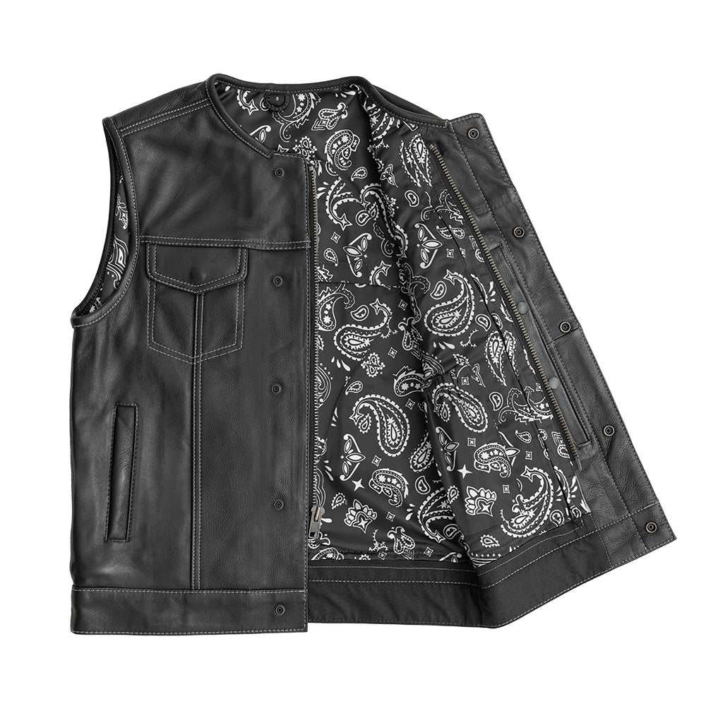 Men's Leather Club Style Motorcycle Vest- Bandit