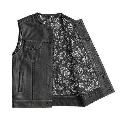 Men's Leather Club Style Motorcycle Vest- Bandit