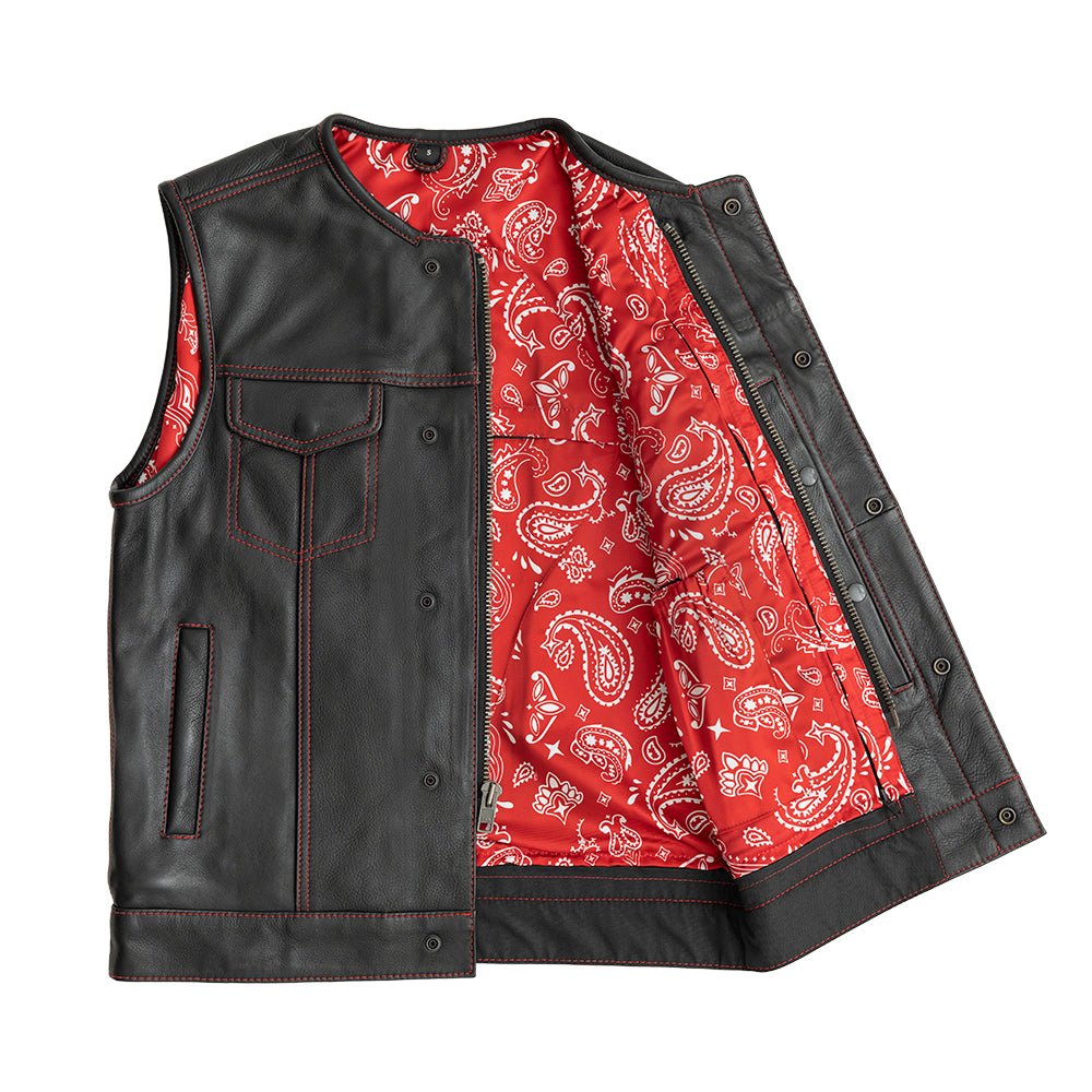 Men's Leather Club Style Motorcycle Vest- Bandit