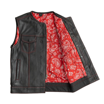 Men's Leather Club Style Motorcycle Vest- Bandit
