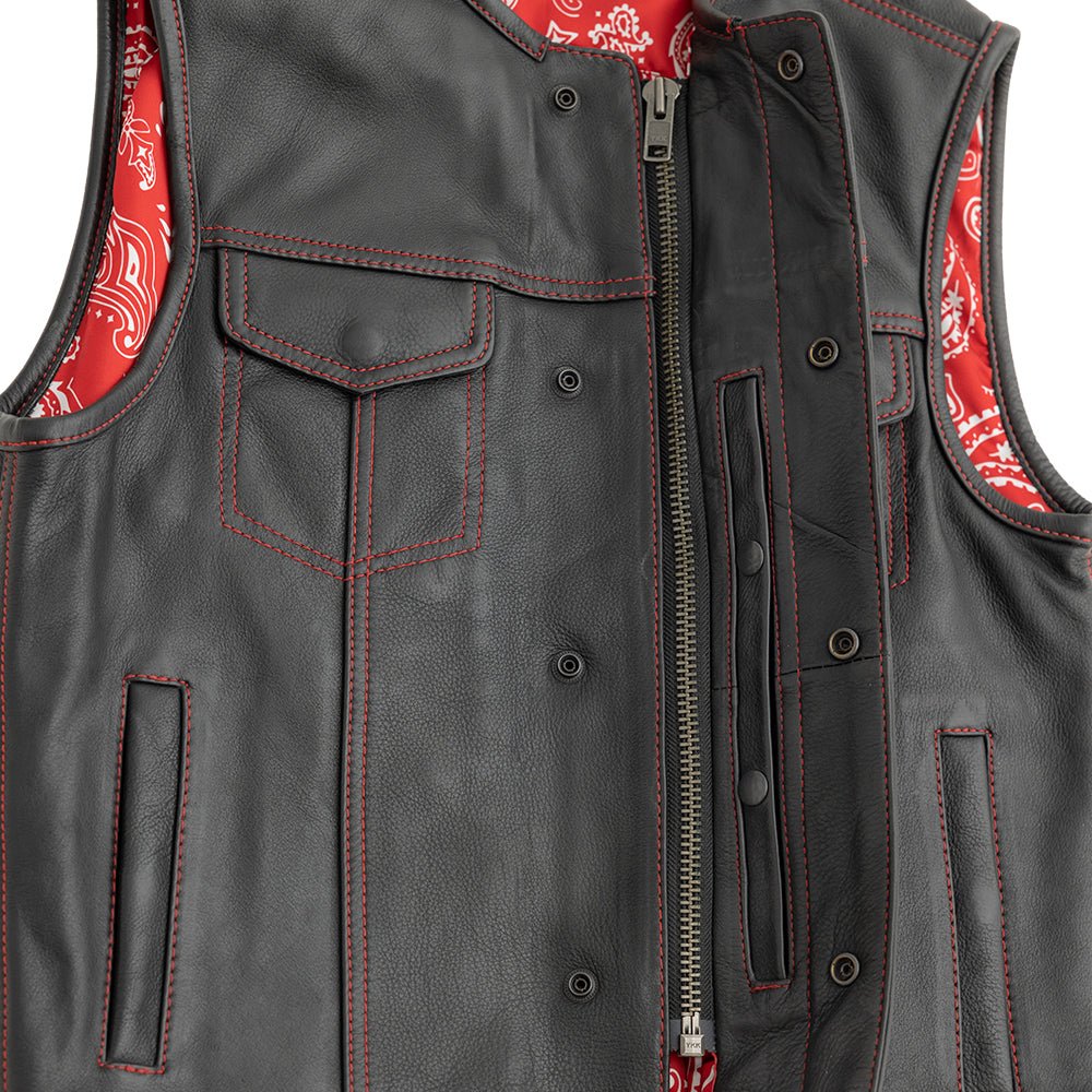 Men's Leather Club Style Motorcycle Vest- Bandit