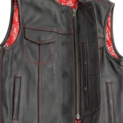 Men's Leather Club Style Motorcycle Vest- Bandit