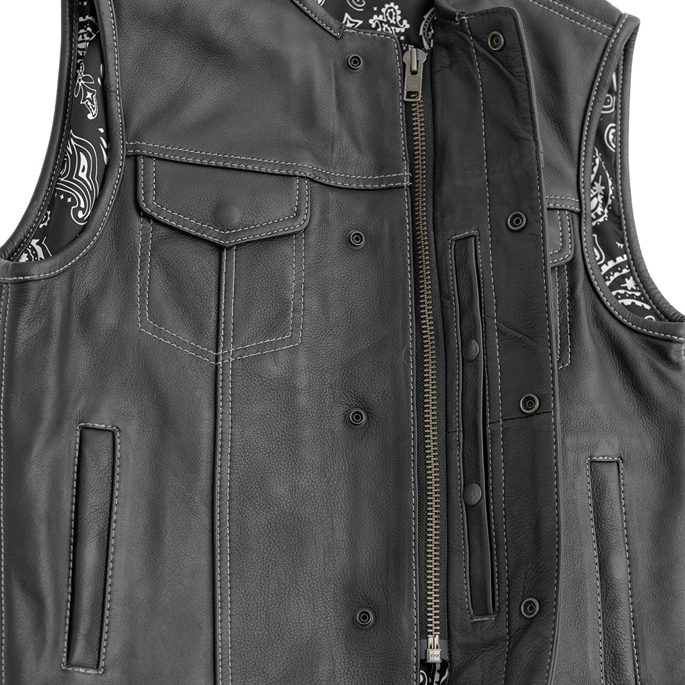 Men's Leather Club Style Motorcycle Vest- Bandit