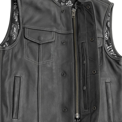 Men's Leather Club Style Motorcycle Vest- Bandit