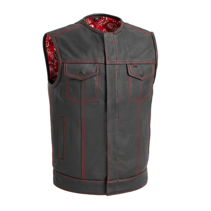 Men's Leather Club Style Motorcycle Vest- Bandit