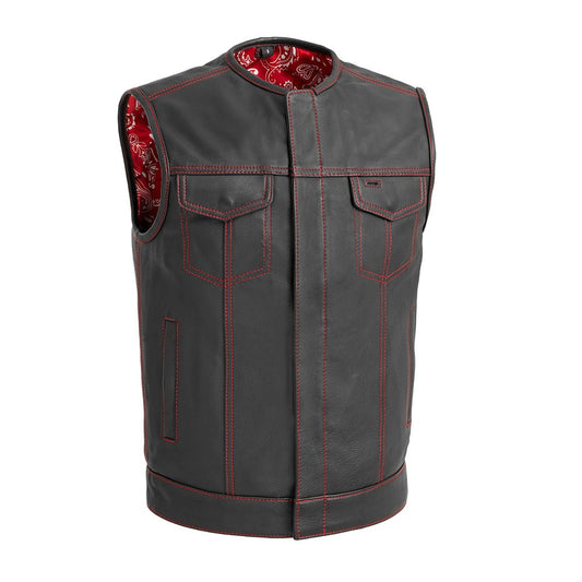 Men's Leather Club Style Motorcycle Vest- Bandit