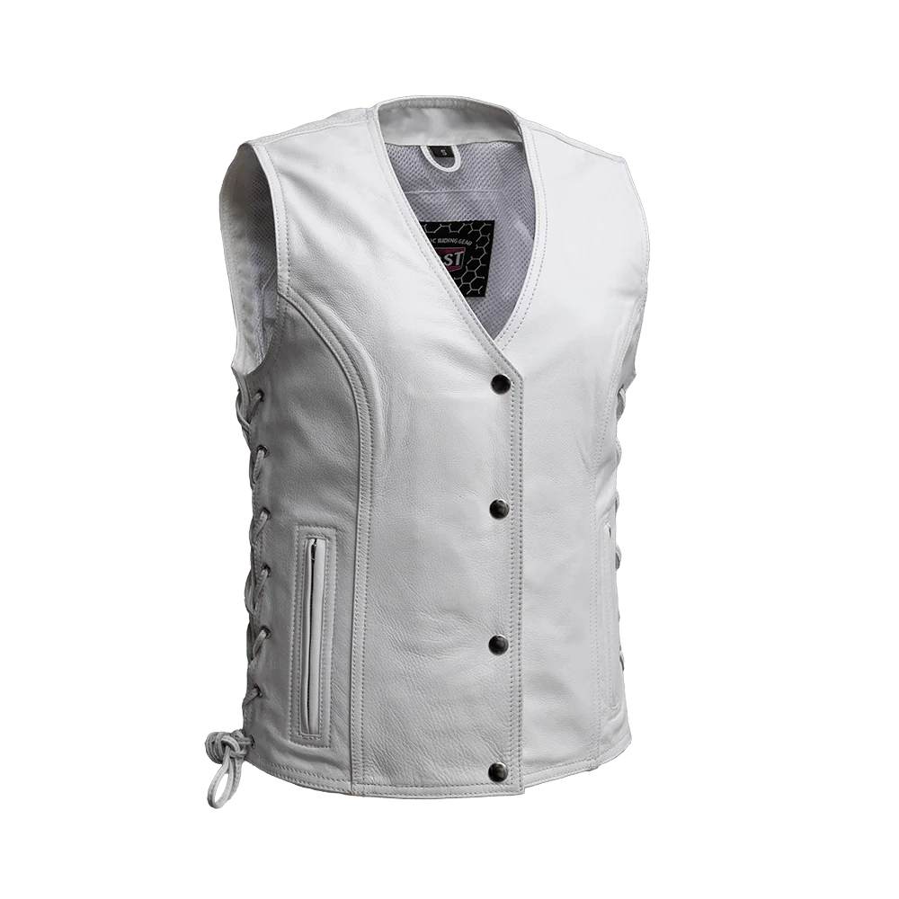 Women's "Beryl" Motorcycle Leather Vest - White
