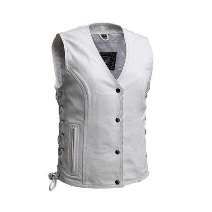 Women's "Beryl" Motorcycle Leather Vest - White